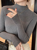 Solid Color Slim Turtleneck Sweater for Women