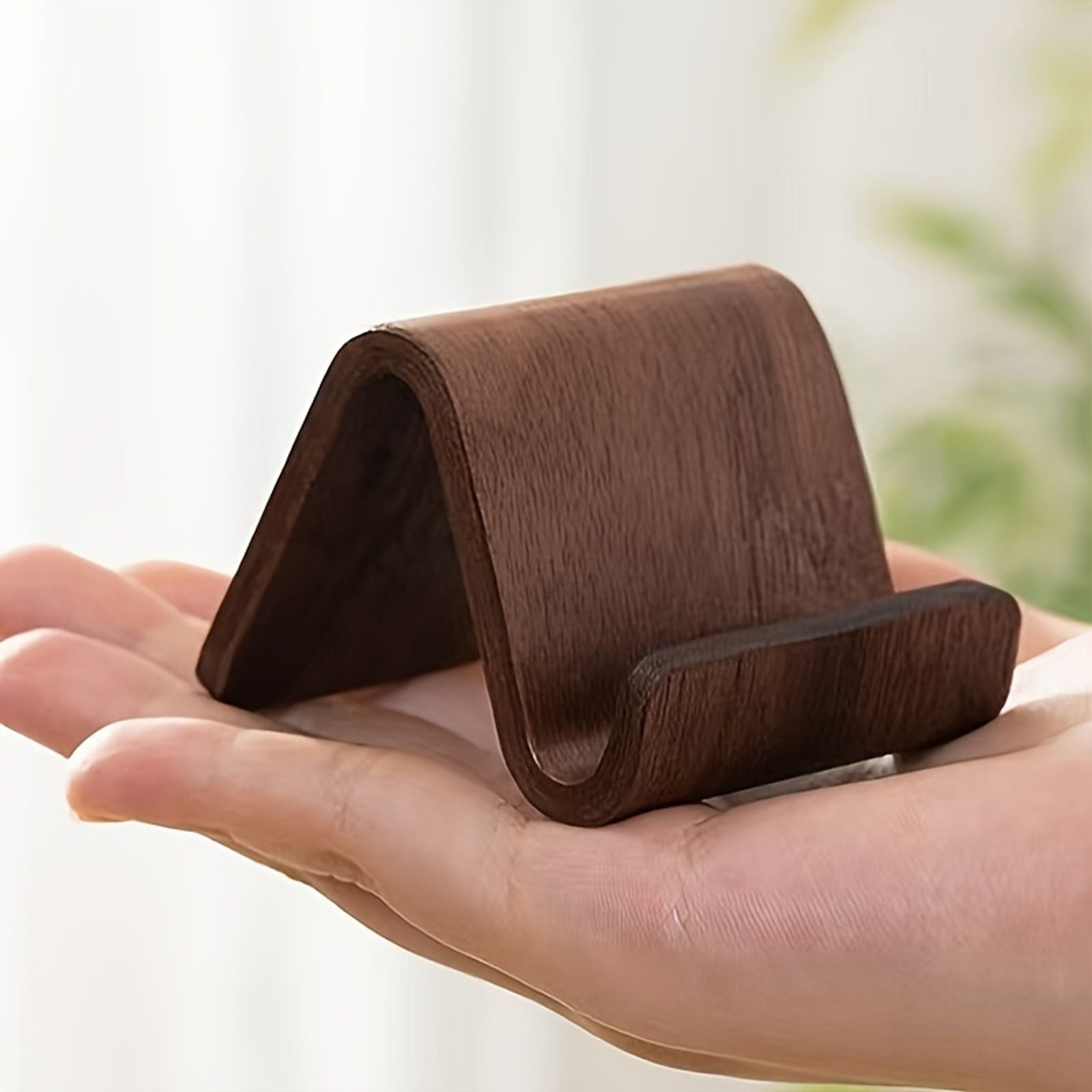 Compact Black Walnut Phone Stand - Flexible Clip Holder