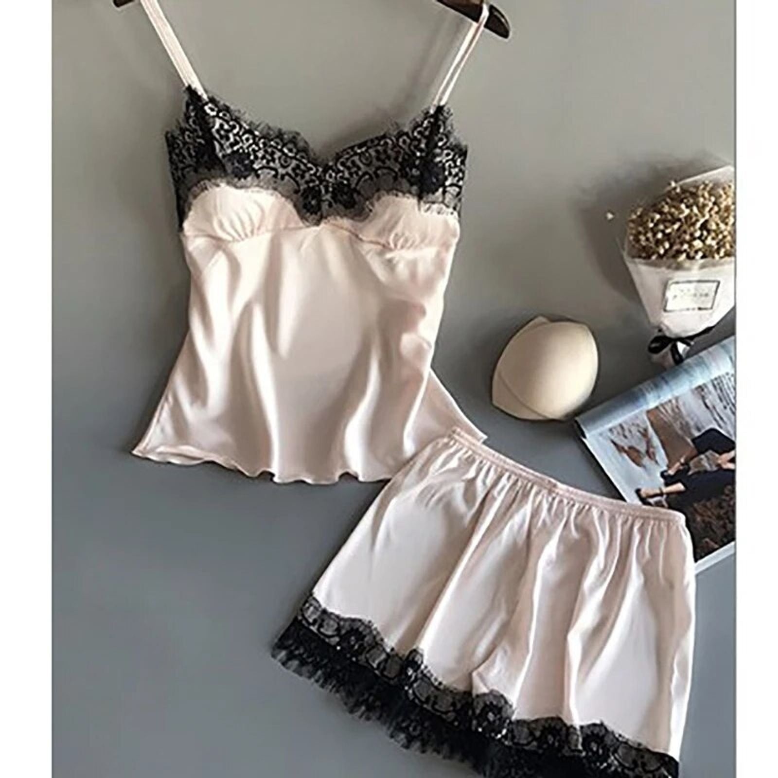 Women’s V-Neck Lace Pajama Suit with Shorts