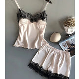 Women’s V-Neck Lace Pajama Suit with Shorts