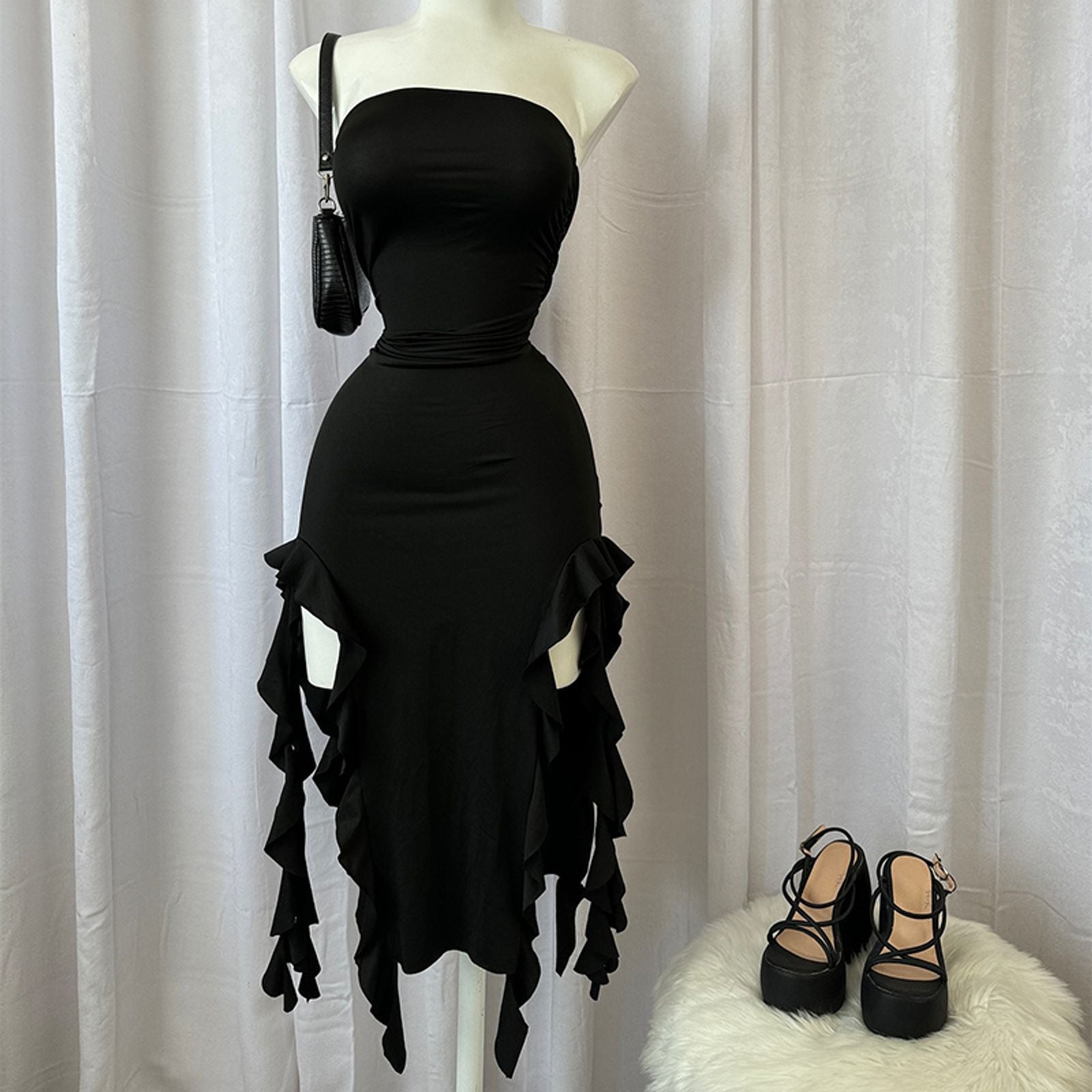 Women’s Strapless Floral High Slit Mini Dress