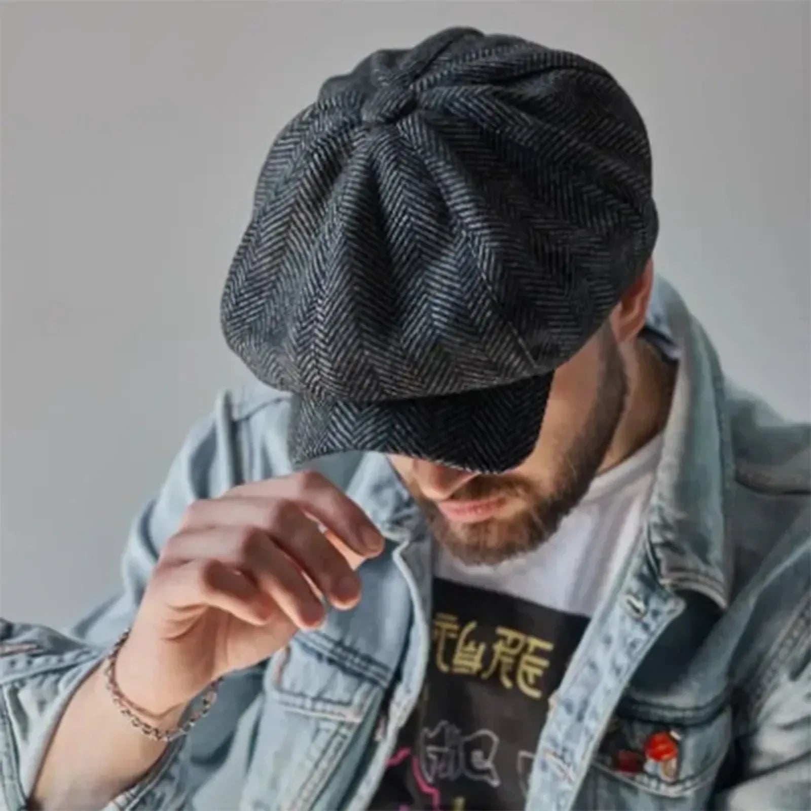 Men's Vintage Herringbone Beret Hat