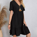 Women's Summer Peplum Dress with V-Neck and Ruffle Hem