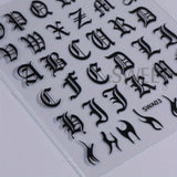 2pcs Gothic Letter Nail Stickers - Black & White Alphabet Design