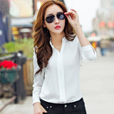 Women's Long Sleeve Chiffon Blouse - Elegant V Neck Shirt