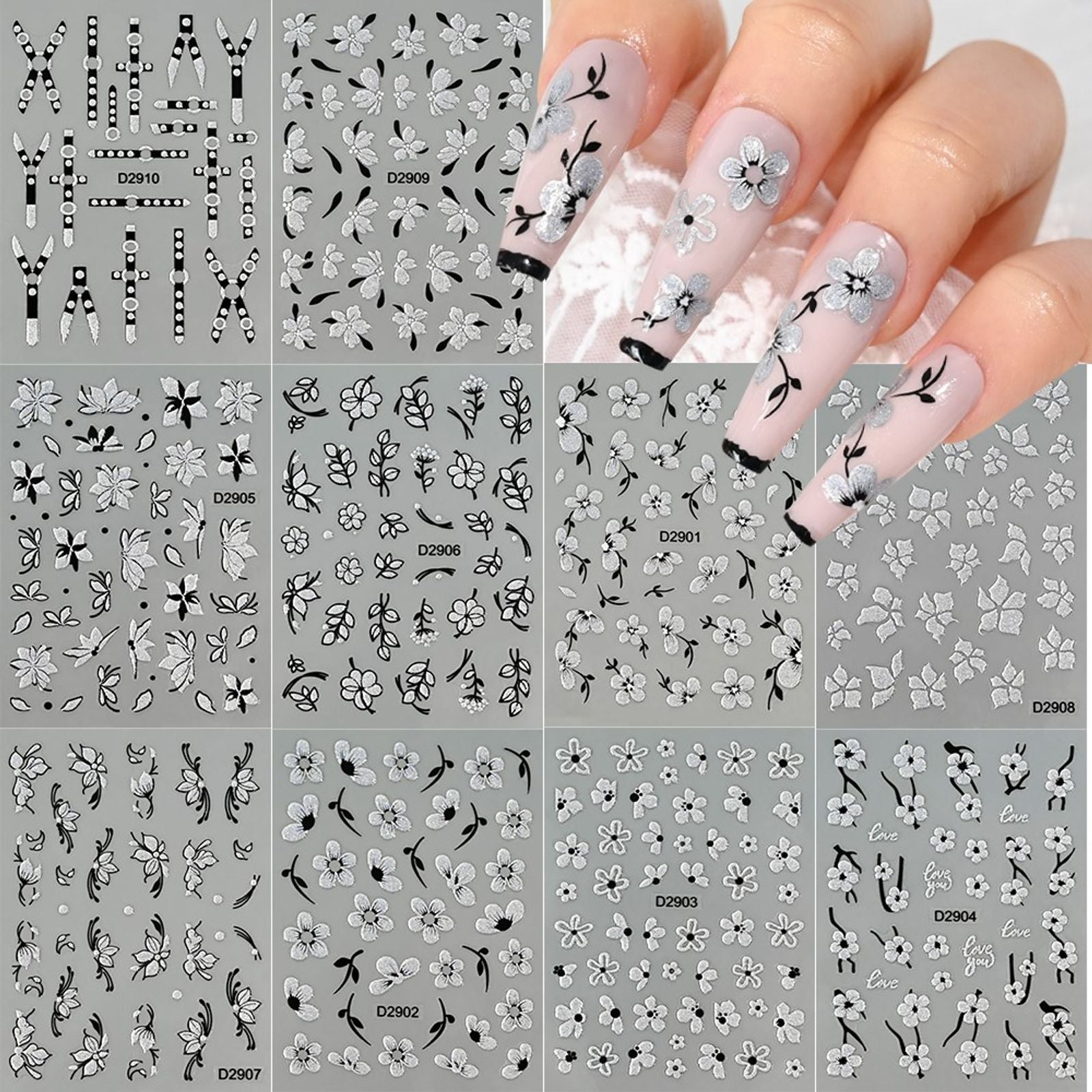 Gothic Punk Black Line Nail Art Sticker Set