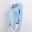 Long Sleeve Square-Cut Collar Bodycon Bodysuit
