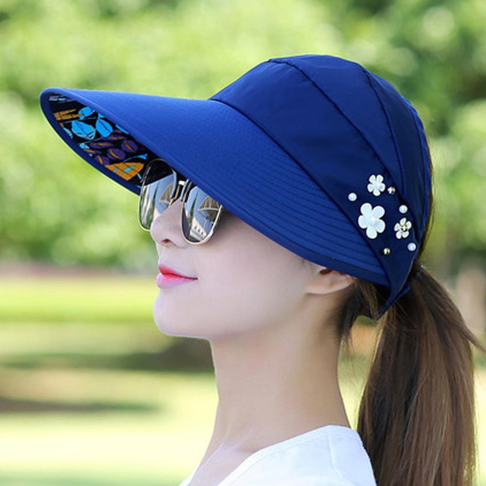 Womens Summer Wide Brim Foldable Sun Hat - Anti-UV Visor