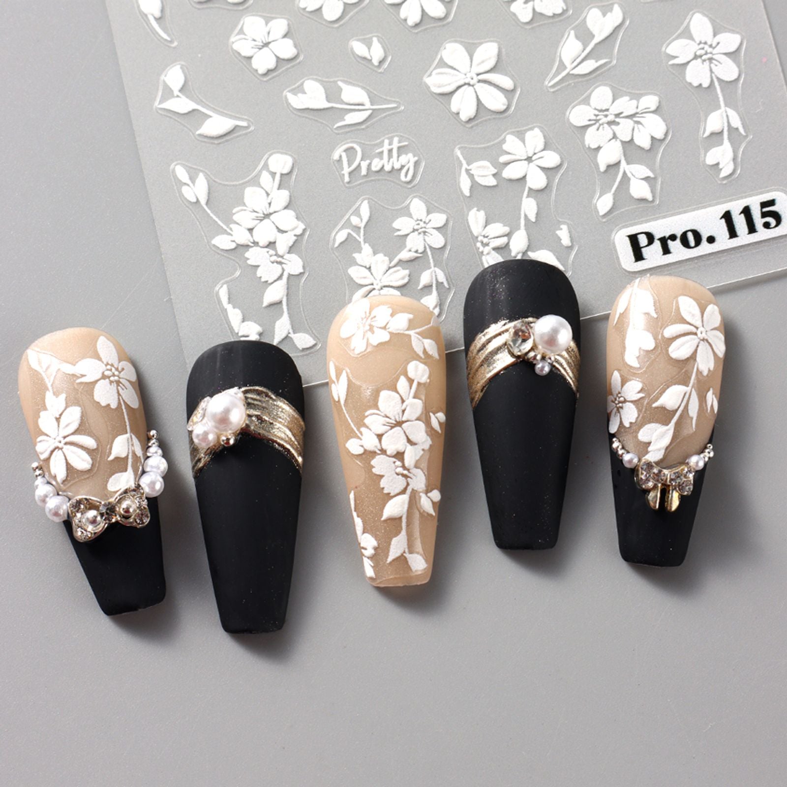 2pcs 3D White Flower Nail Art Stickers for DIY Manicure