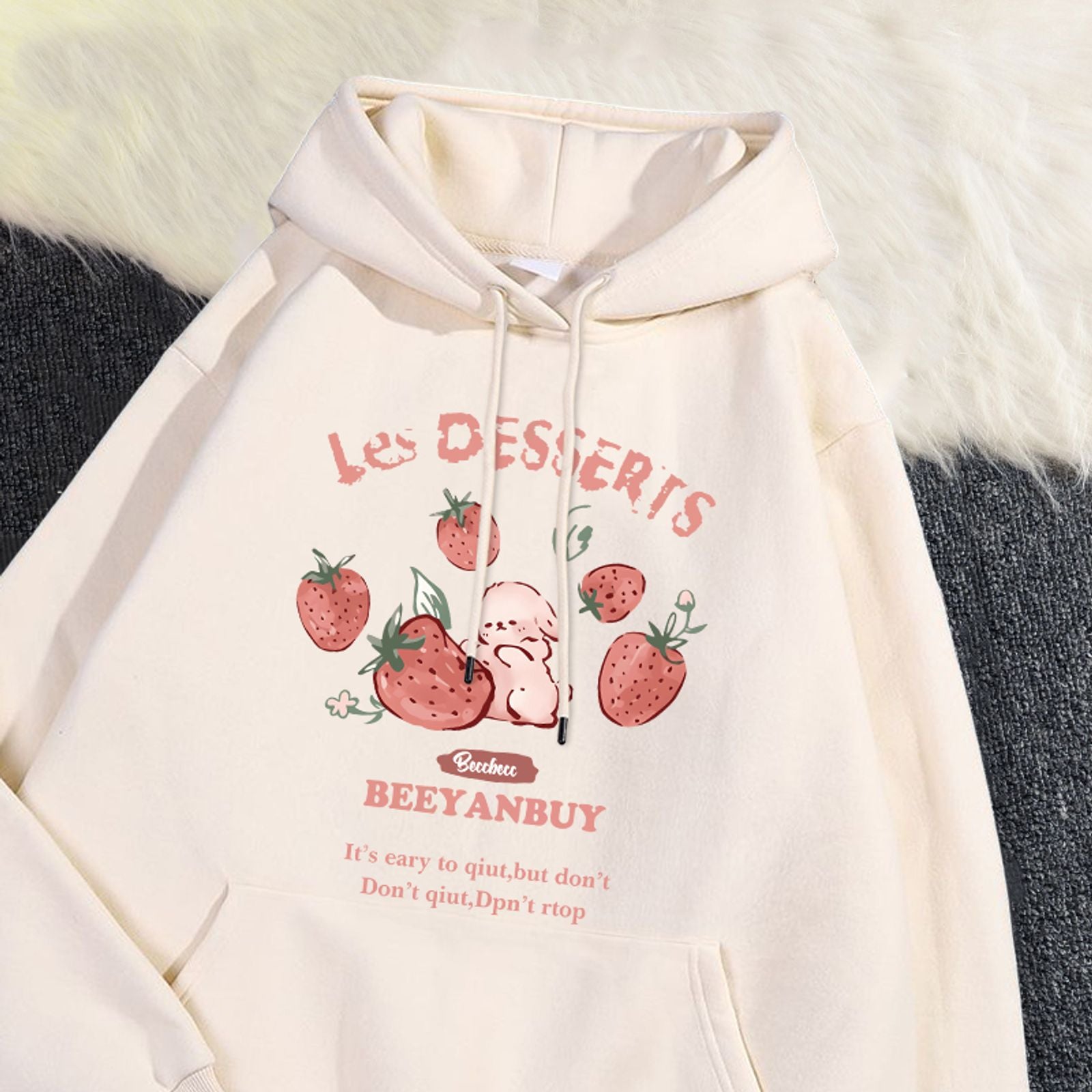 Women's Cute Strawberry Rabbit Printed Hoodie
