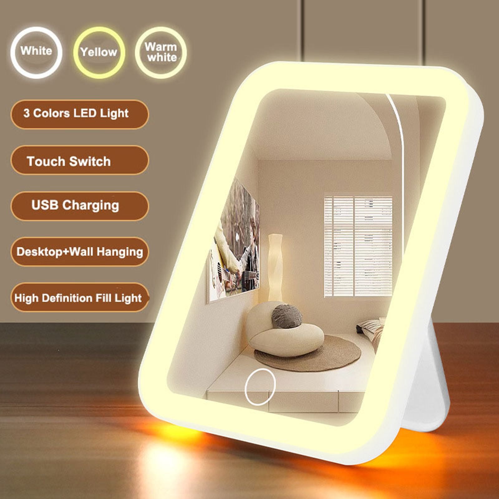 LED Vanity Mirror with Touch Screen & Rechargeable Battery