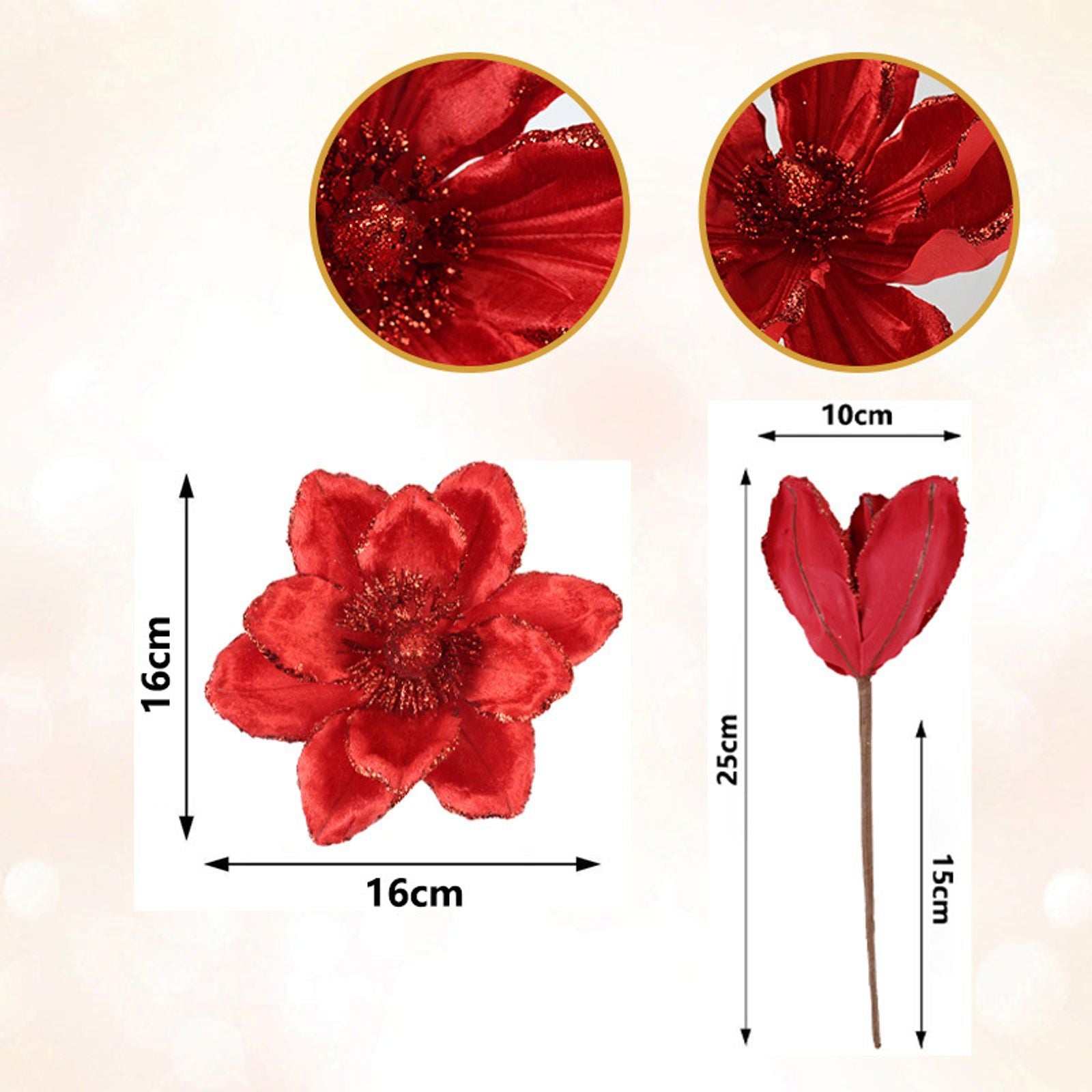 3/5pcs Red and White Artificial Glitter Christmas Flowers