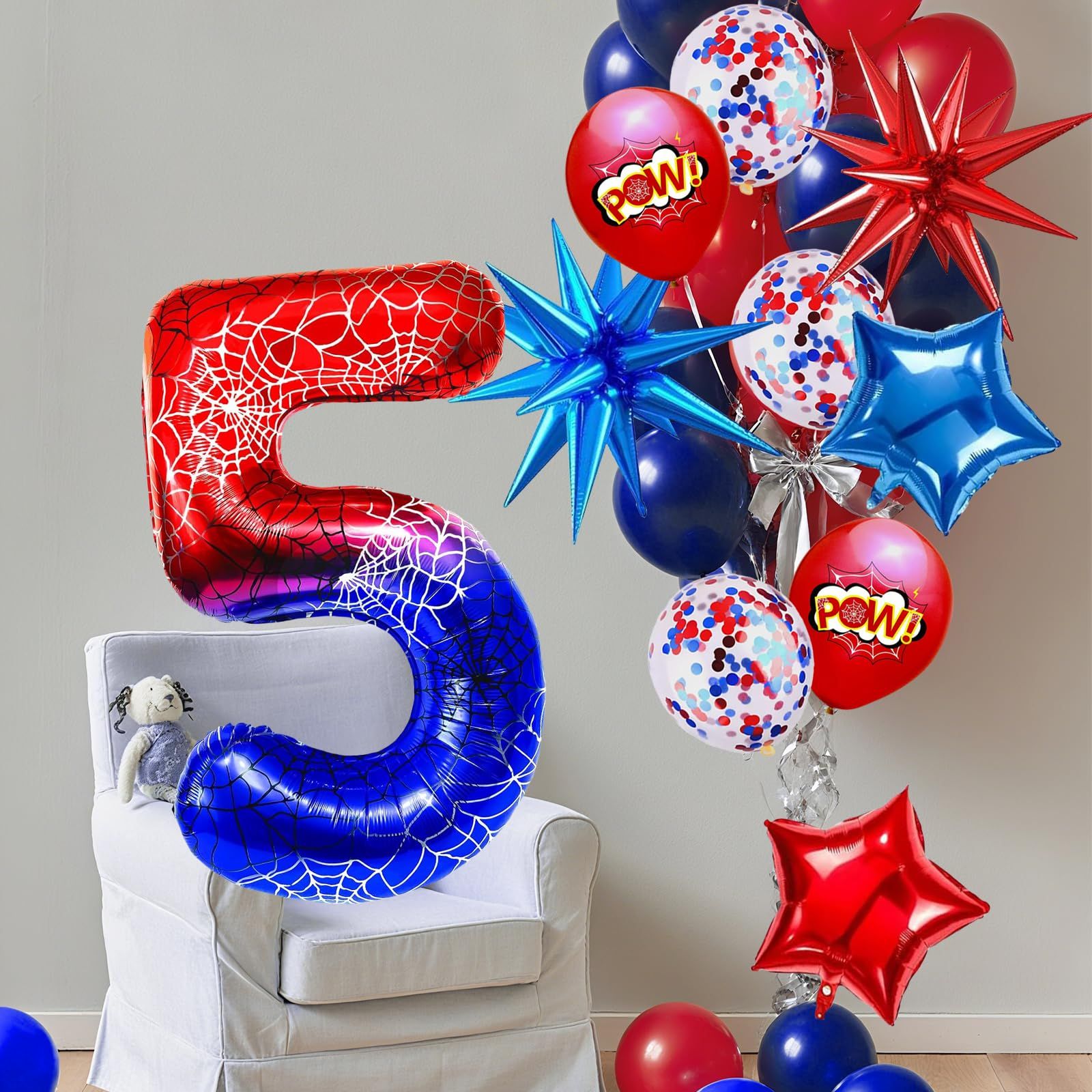 Spider Theme Number Balloons Set with Star Confetti