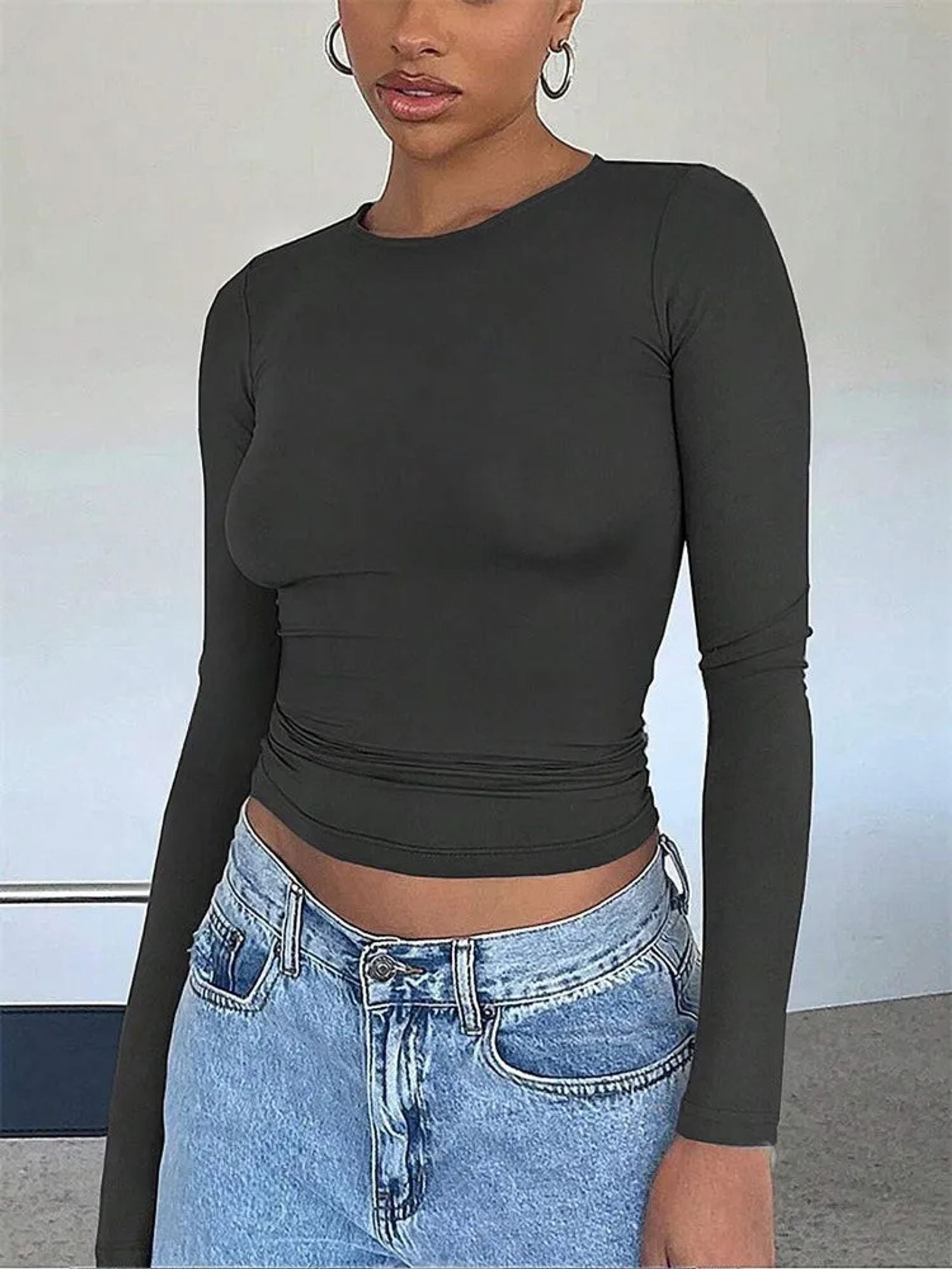 Basic Long Sleeve Crop Top for Women