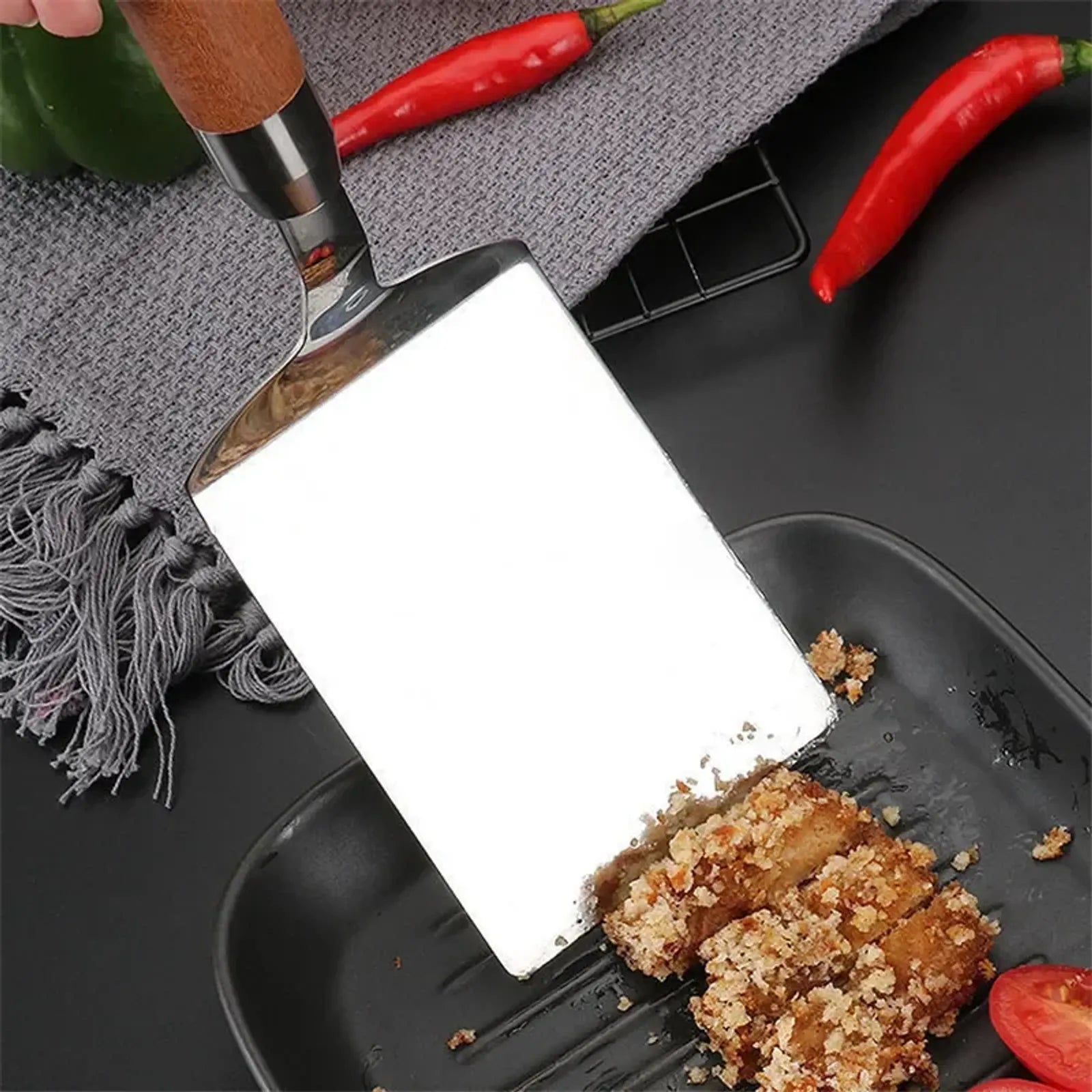 Stainless Steel Square Head Cooking Spatula with Wood Handle
