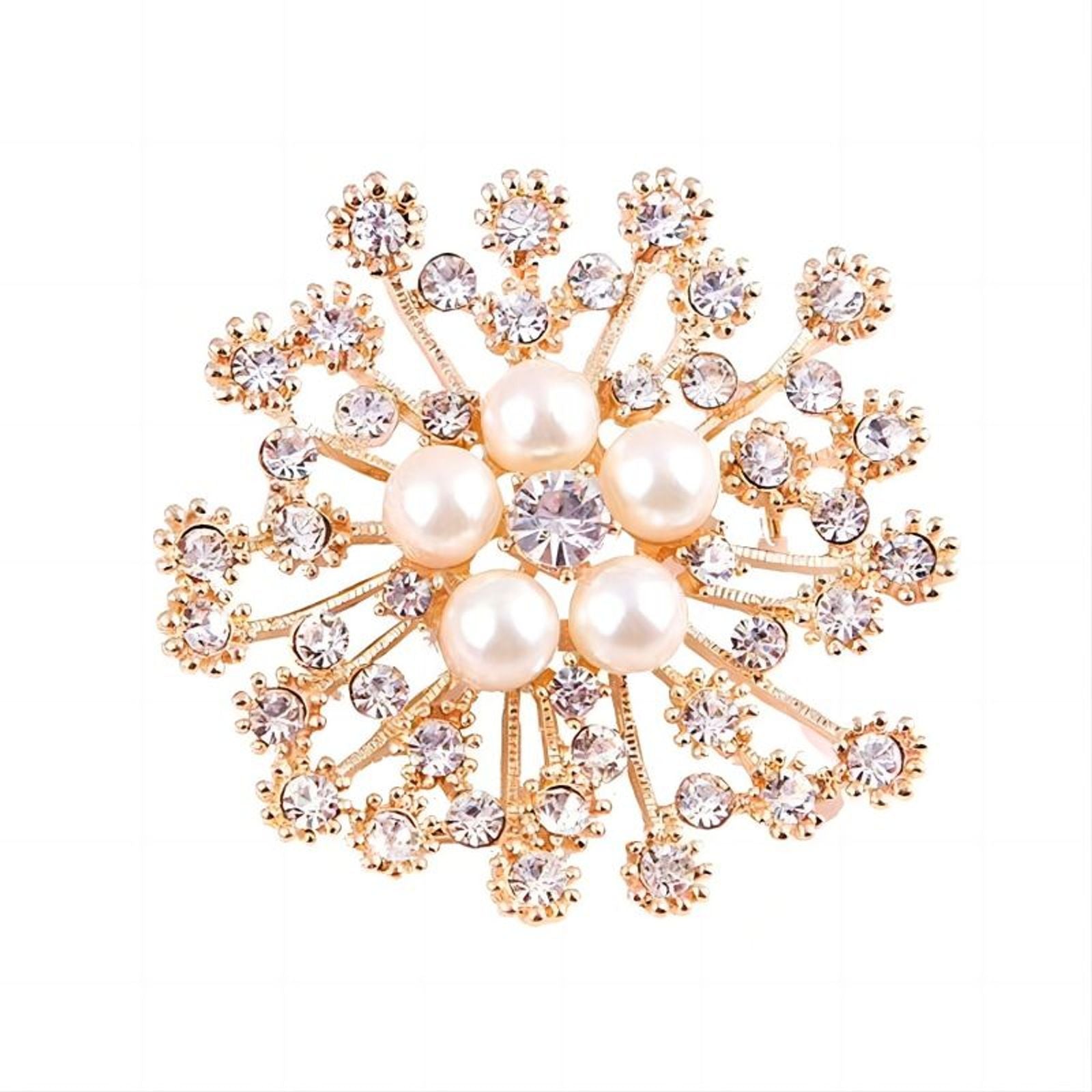 Large Rhinestone Pearl Snowflake Brooch for Women