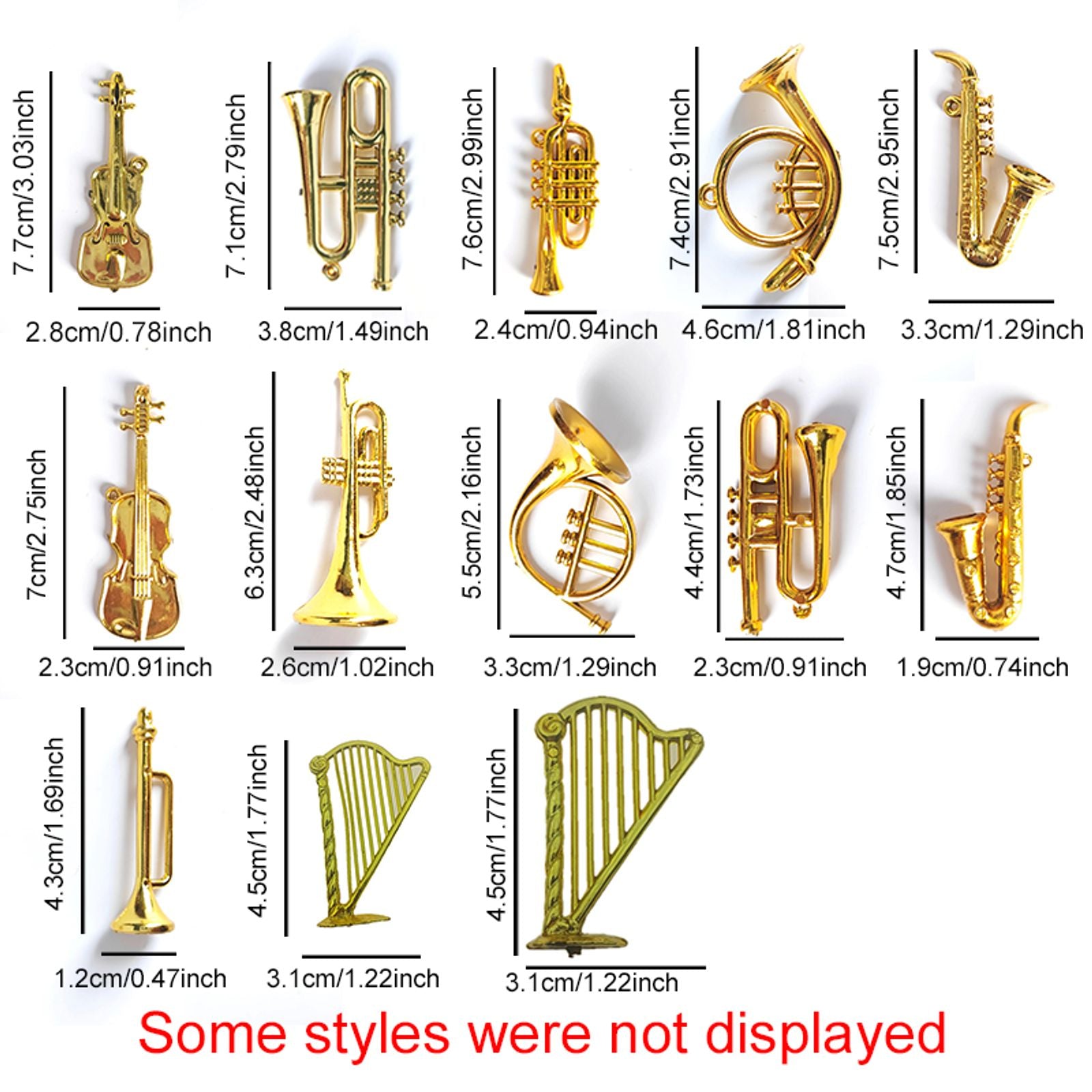 Random Mixed Style Mini Gold Musical Instrument Ornaments
