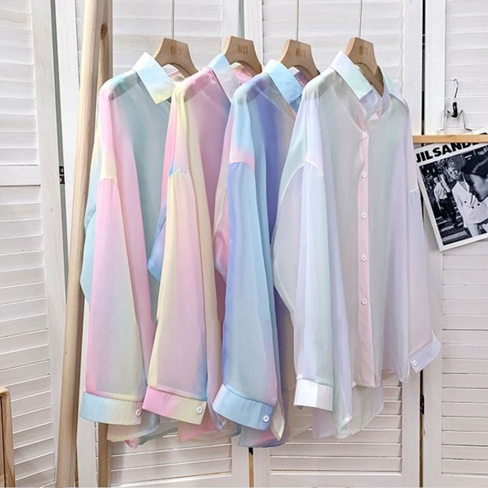 Irregular Gradient Rainbow Long Sleeve Blouse