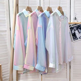 Irregular Gradient Rainbow Long Sleeve Blouse