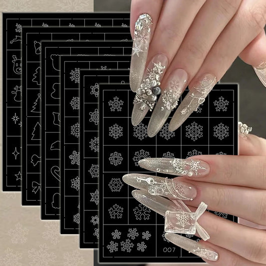 Christmas Nail Stencil Stickers - Snowflake, Tree, Star Patterns
