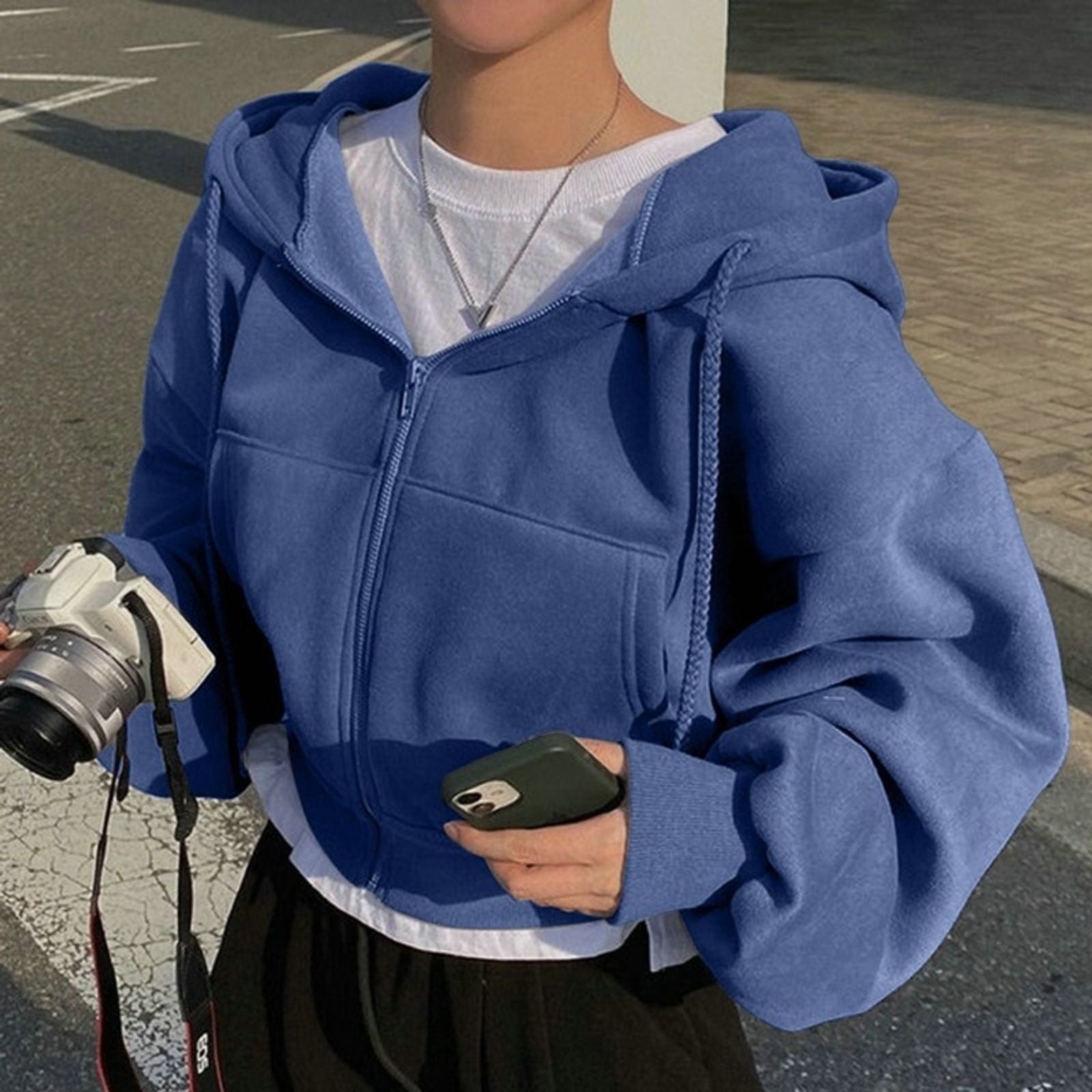 Women's Casual Zip-Up Hooded Sweatshirt - Autumn Winter