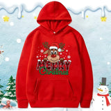 Christmas Reindeer Print Hooded Sweatshirt
