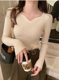 Chic V-Neck Knitted Ribbed Sweater for Women