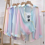 Irregular Gradient Rainbow Long Sleeve Blouse