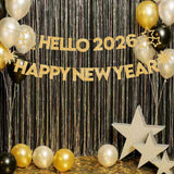 Glitter Happy New Year Gold Banner for 2026 Celebrations