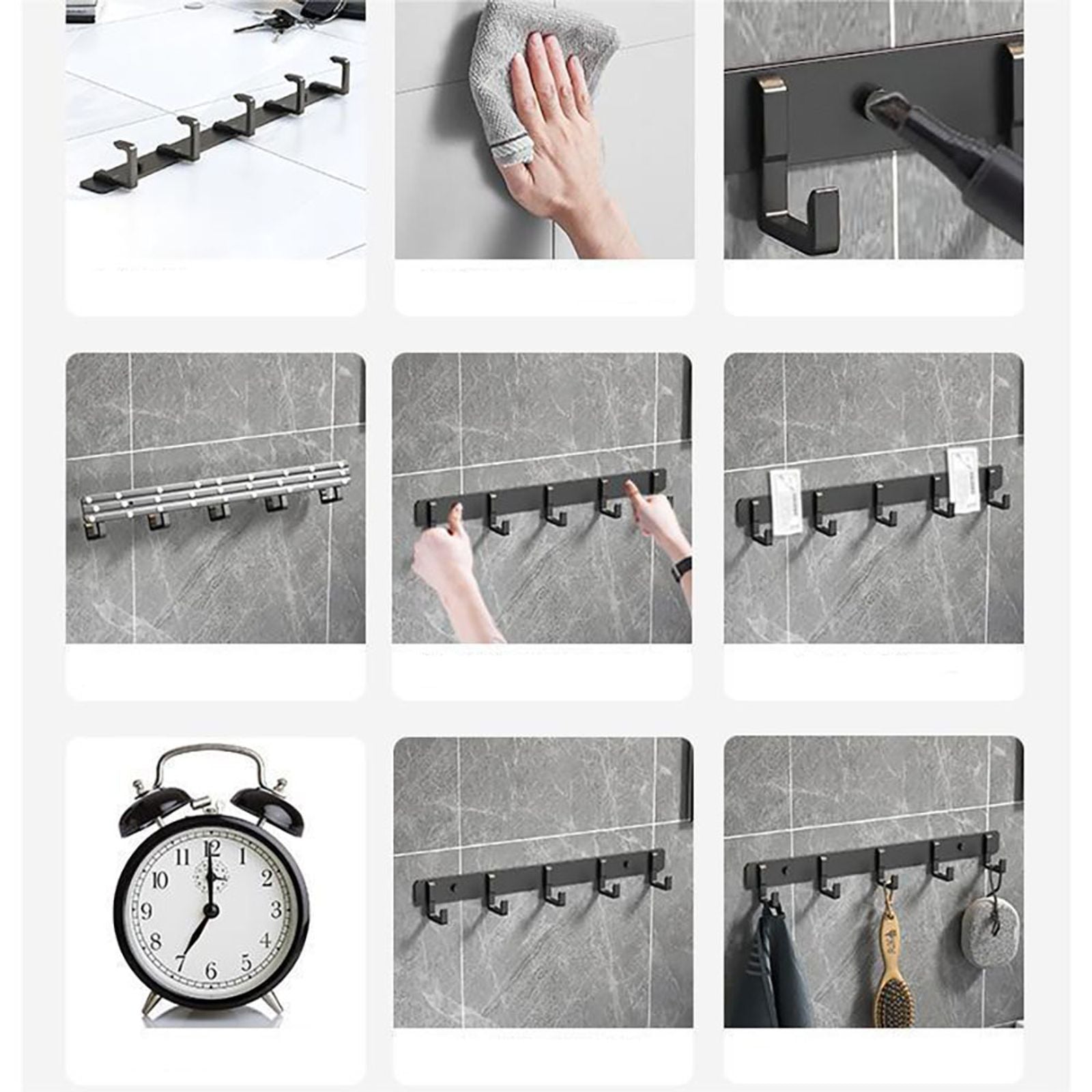 Heavy Duty Wall Coat Rack with Black Hooks