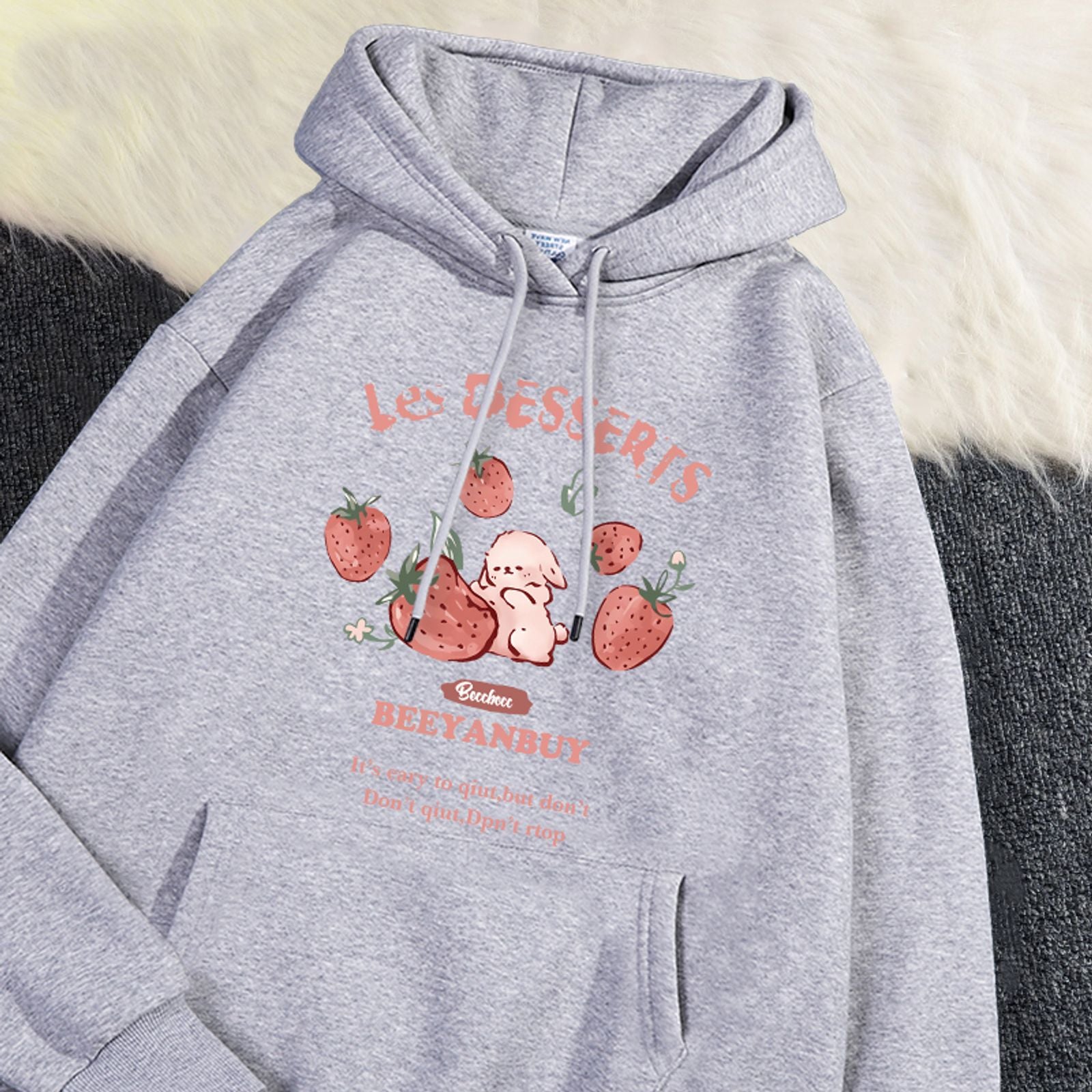 Women's Cute Strawberry Rabbit Printed Hoodie