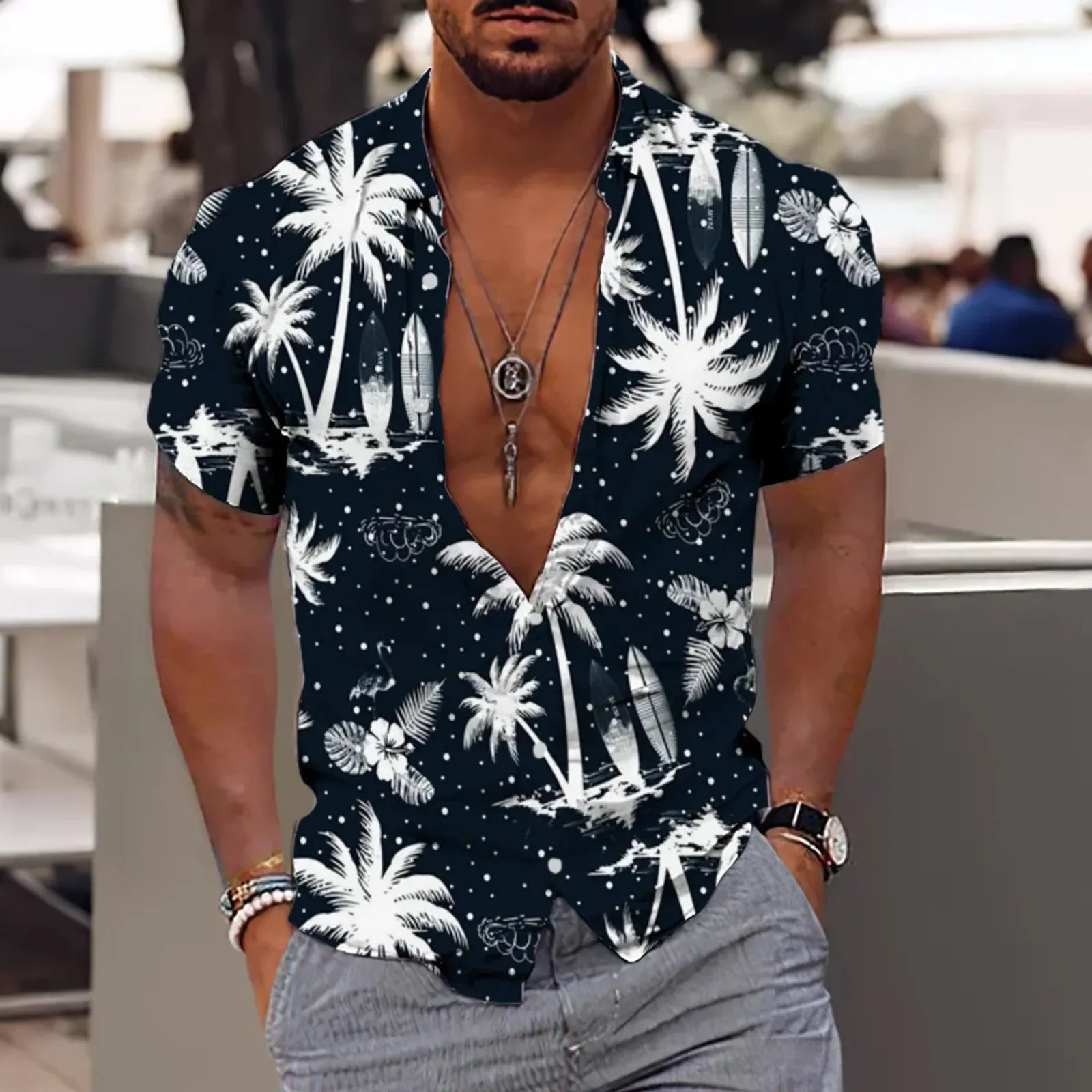 2023 Summer Men's Hawaiian Shirt in Floral Print
