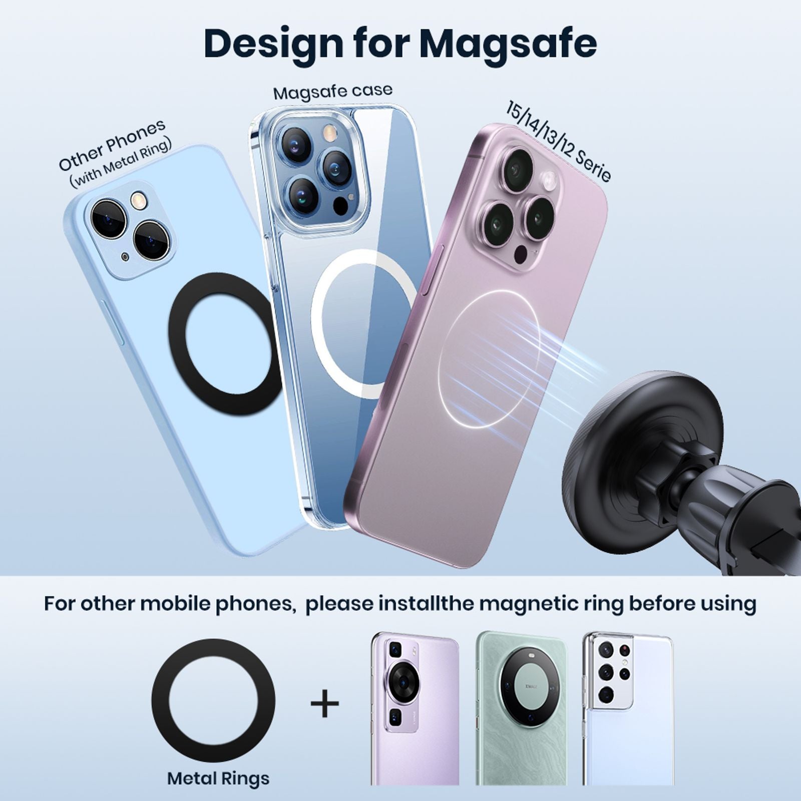 Magnetic Car Phone Mount for Magsafe - Single-Hand Operation