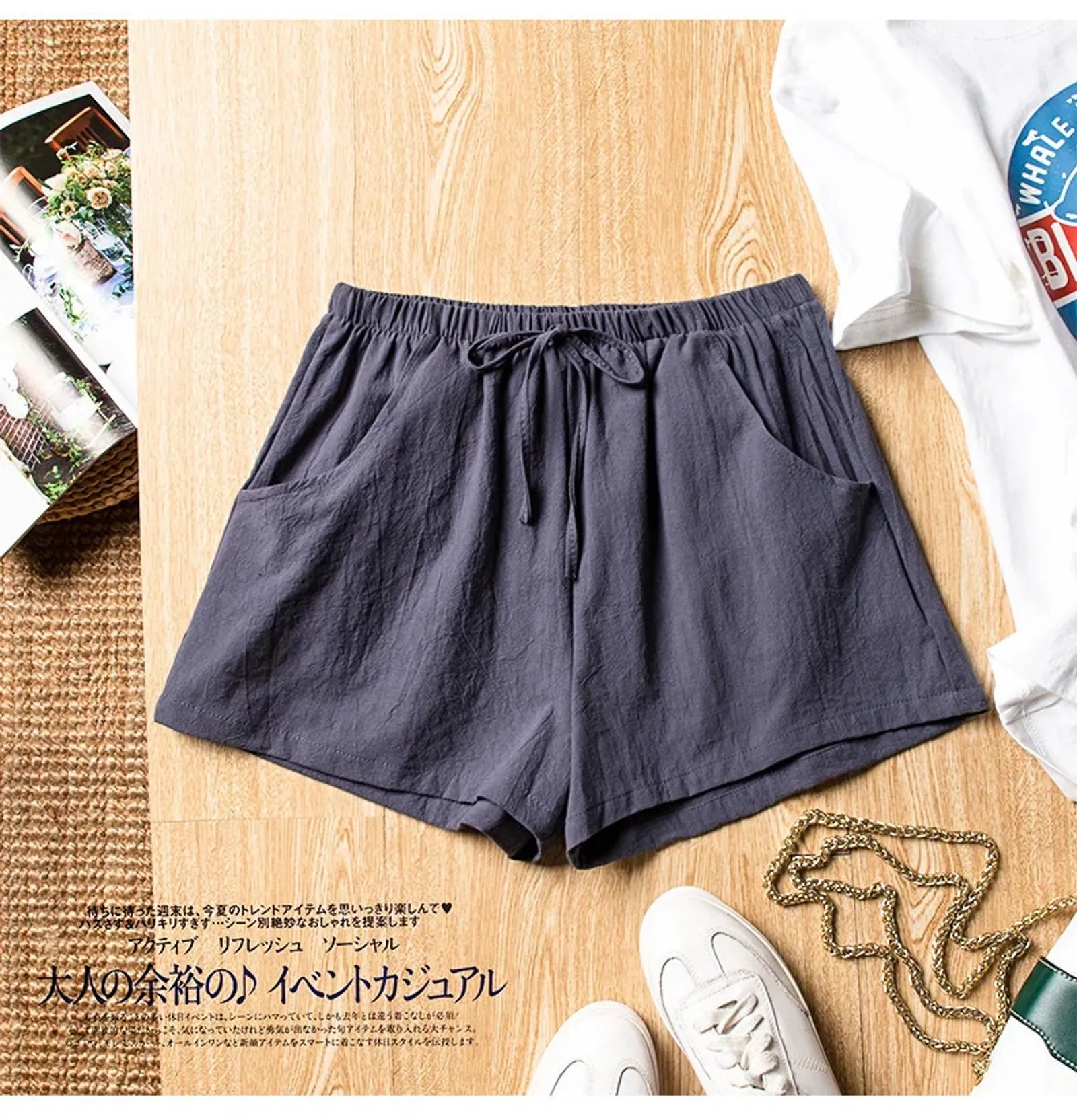 High Waisted Casual Linen Shorts for Women