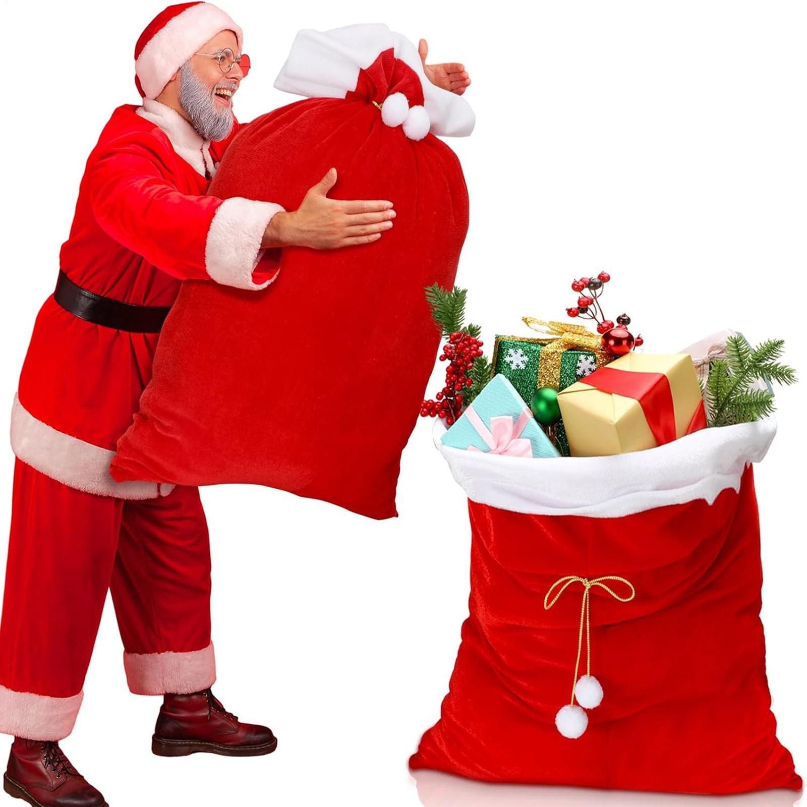 Large Red Santa Gift Bags with Drawstring for Holiday Parties