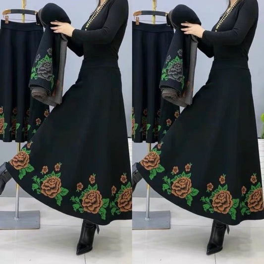Women’s Floral Embroidered Knit Maxi Skirt