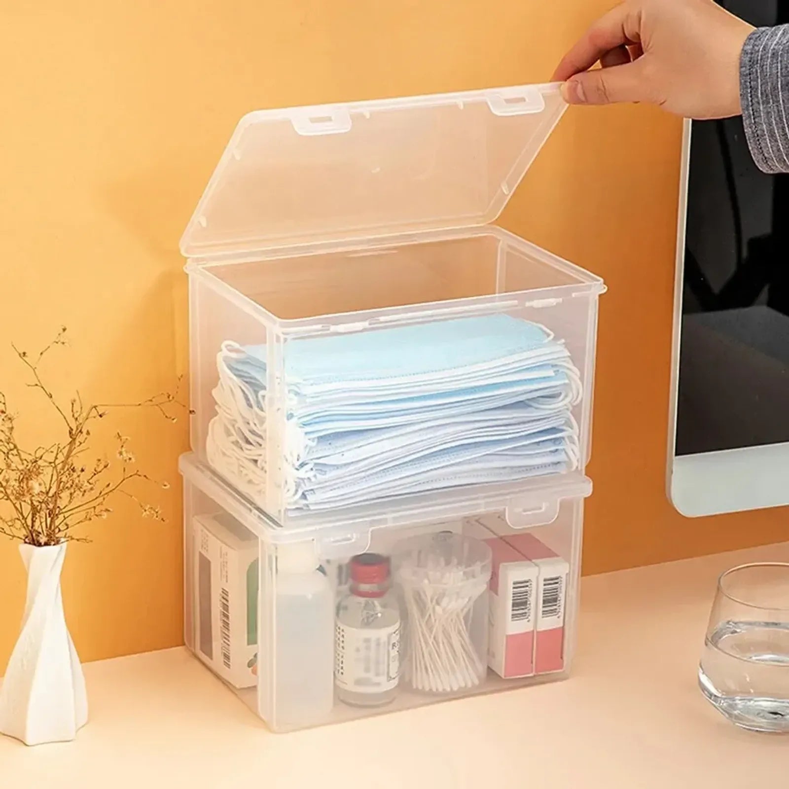 2PCS Transparent Large Capacity Mask Storage Box
