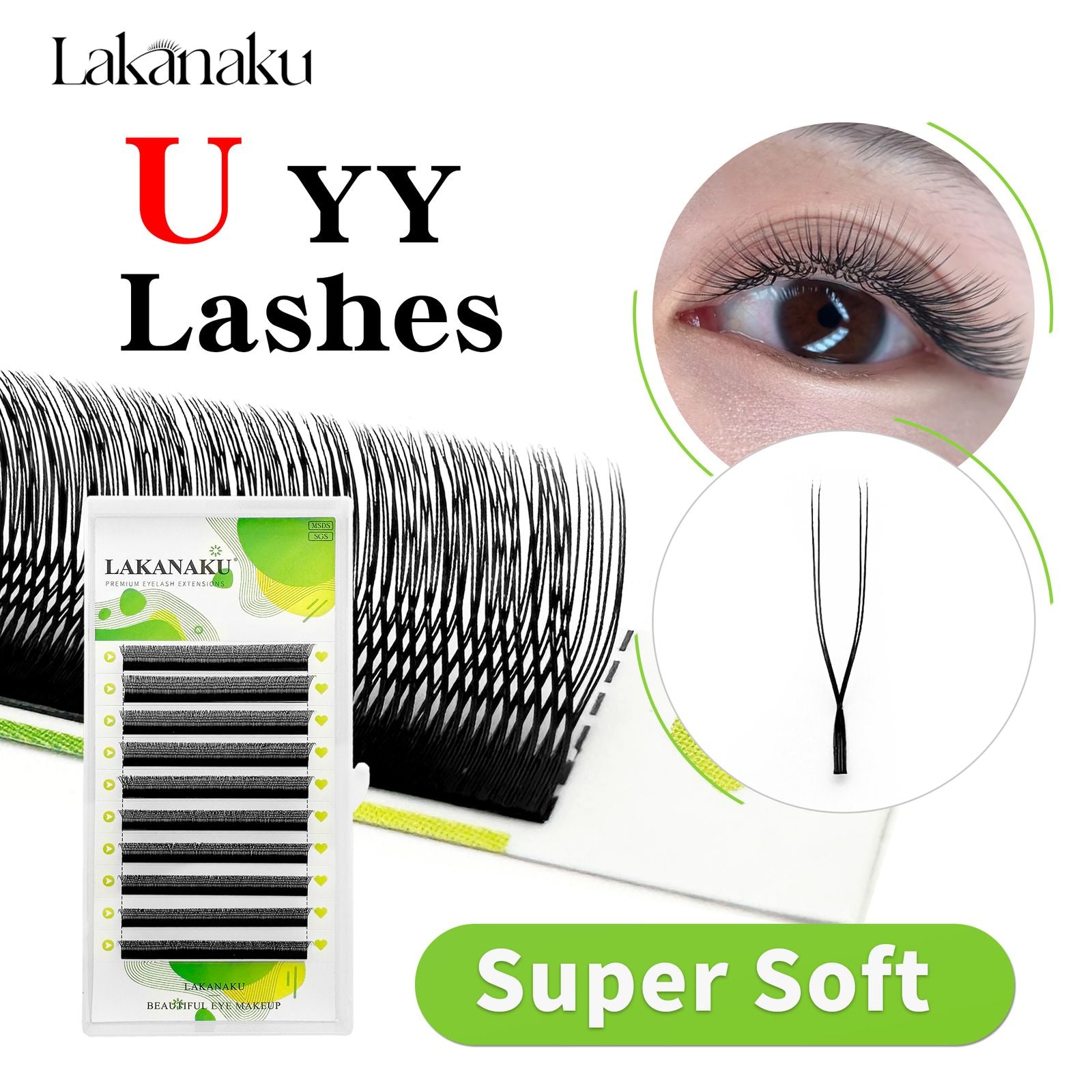 Lakanaku 2D Eyelash Extensions - U YY Fiber Double Tips
