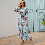 Women’s Bohemian Floral Maxi Dress with Full Sleeves