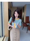 Women's Summer Stripe Knitted Round Collar T-Shirt