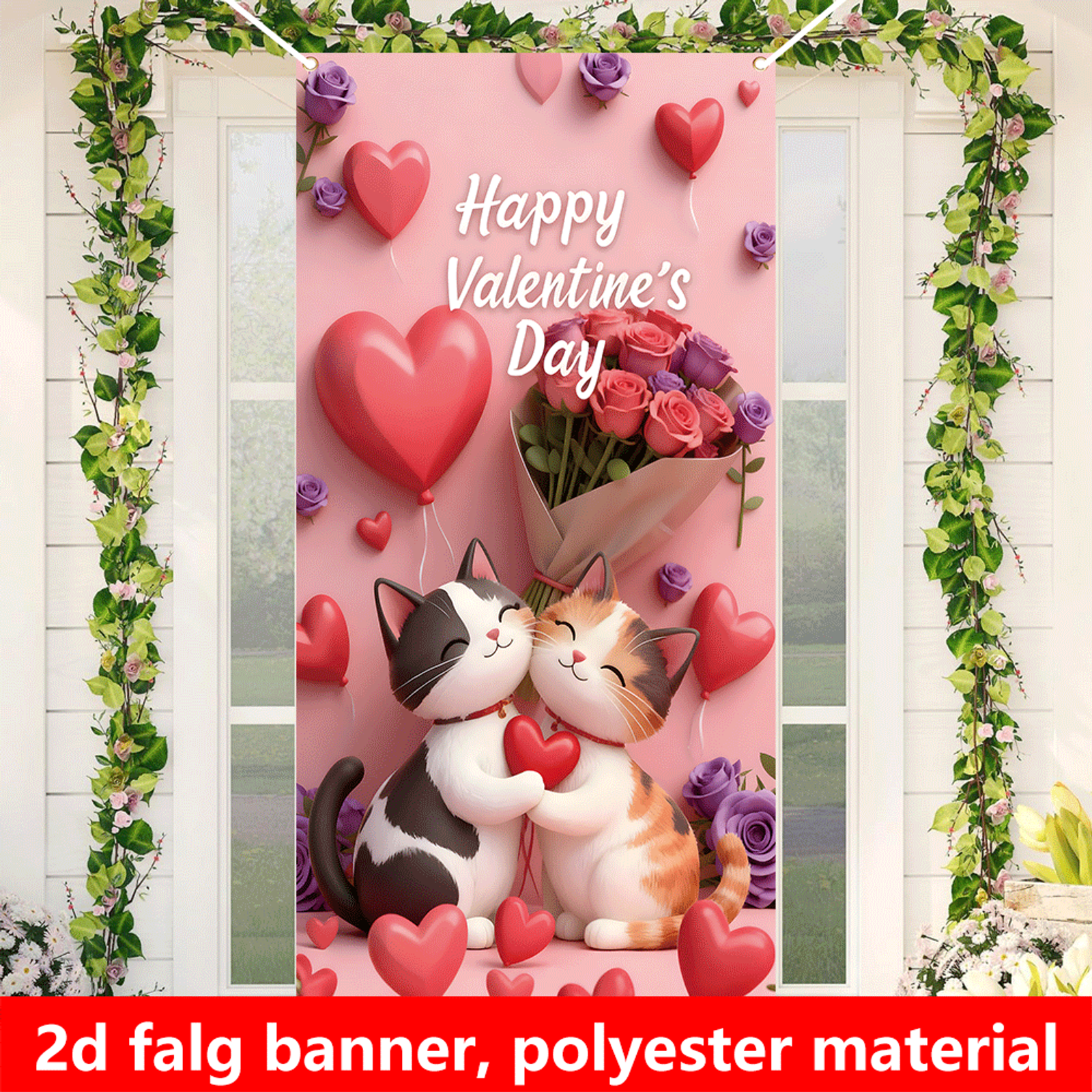 Valentine's Day Roses and Cat Banner for Weddings and Parties