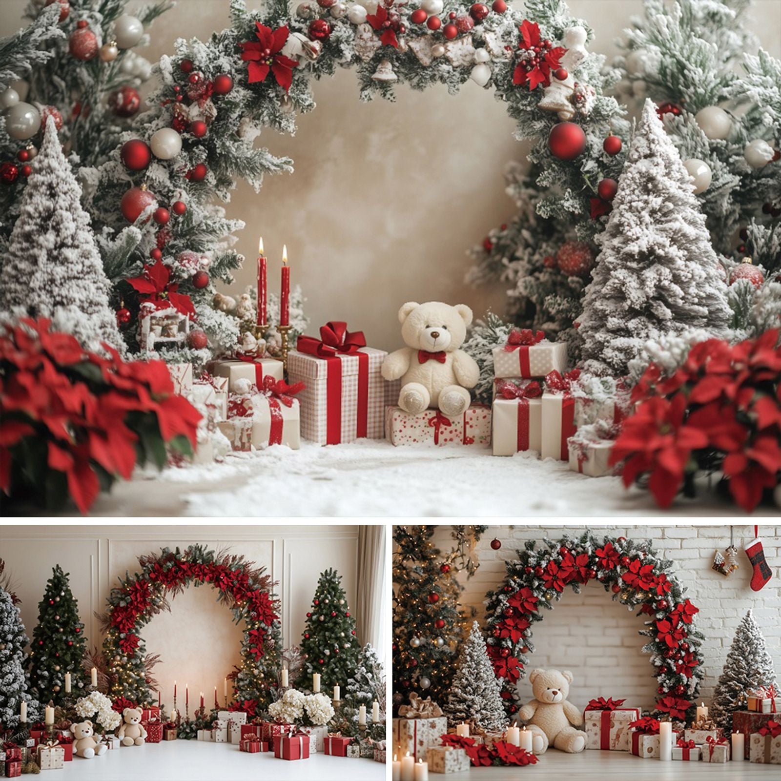 Winter Christmas Wedding Photo Backdrop with Arch and Tree