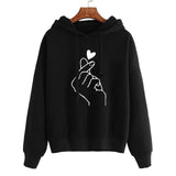 Autumn Fleece Hoodie with Pocket and Finger Heart Design