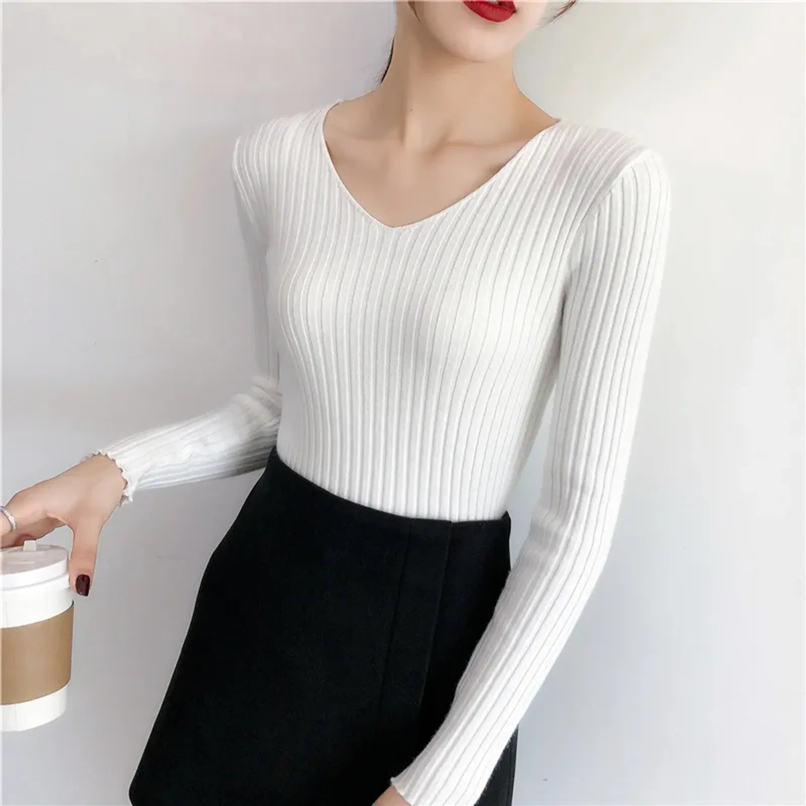 Women’s Knitted V-Neck Pullover Sweater
