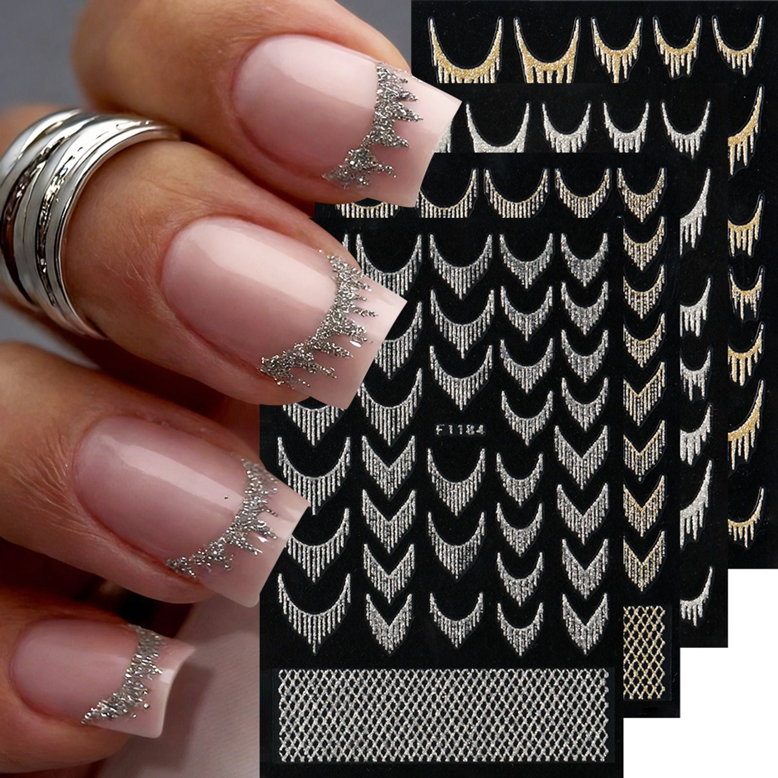 2pcs Reflective Glitter French Nail Art Stickers