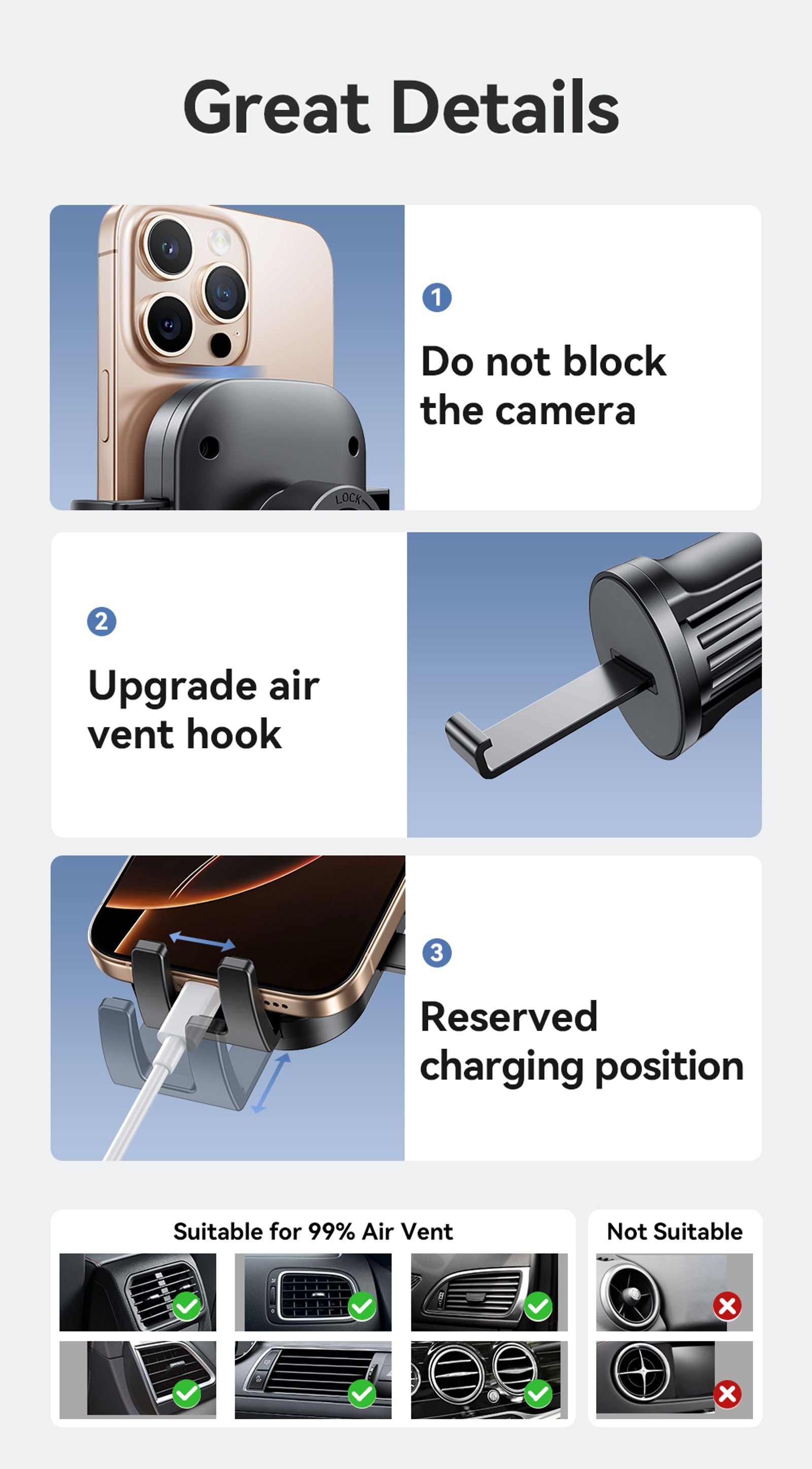 Universal Car Air Vent Phone Holder Mount - 360 Rotation