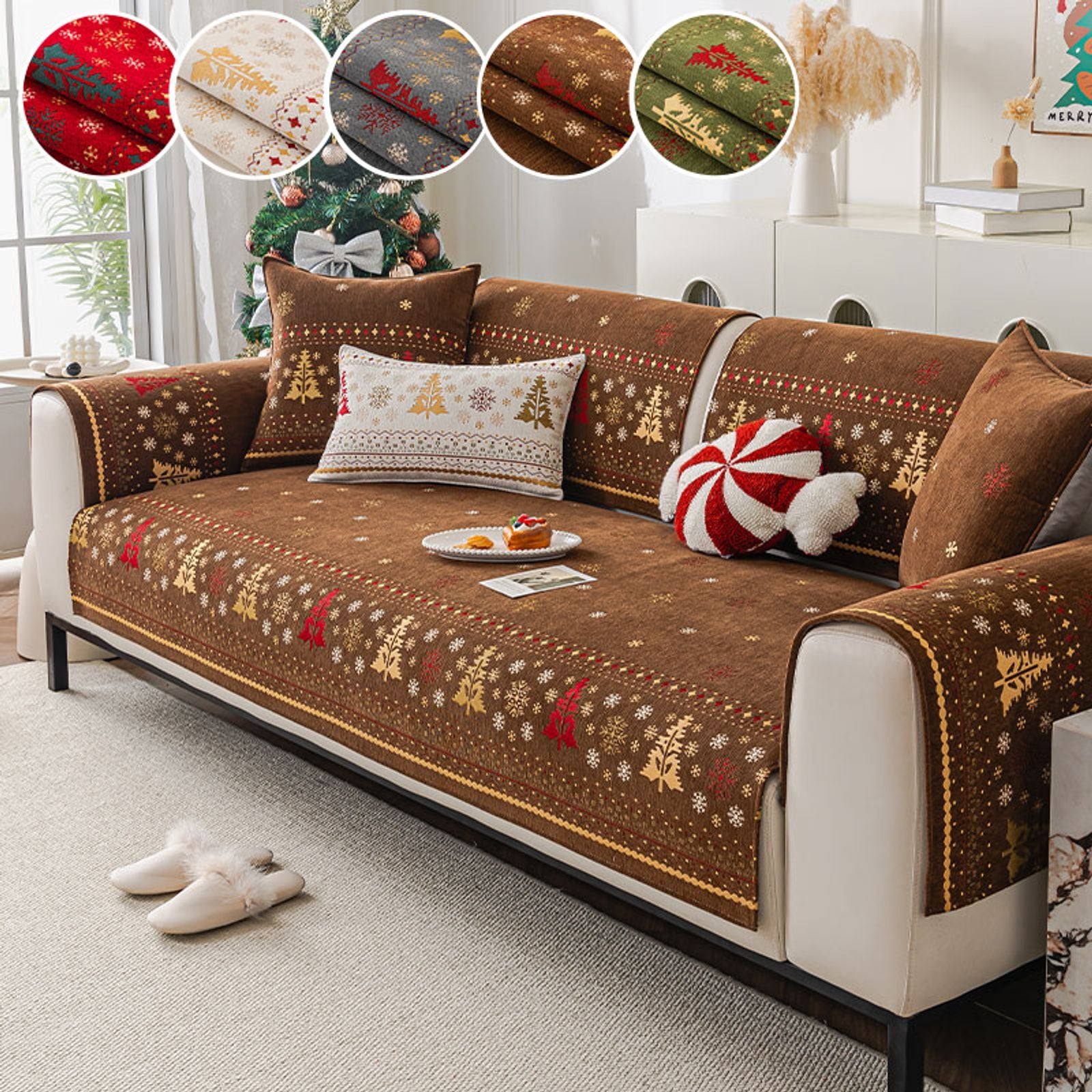 Red Christmas Tree Sofa Cushion - All Season Anti-Slip