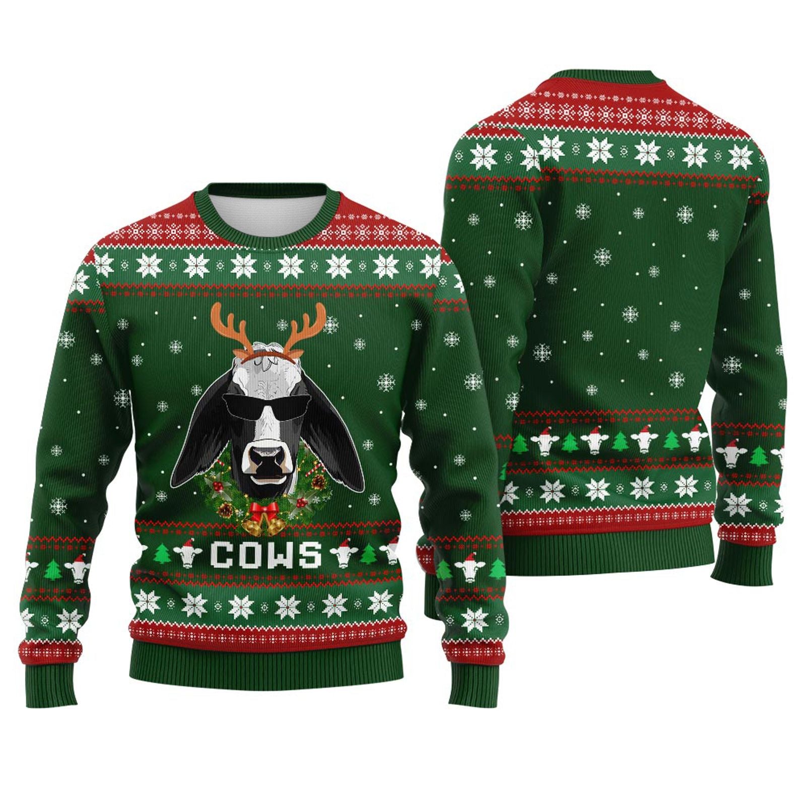 Stylish Cow with Reindeer Antlers Christmas Hoodie