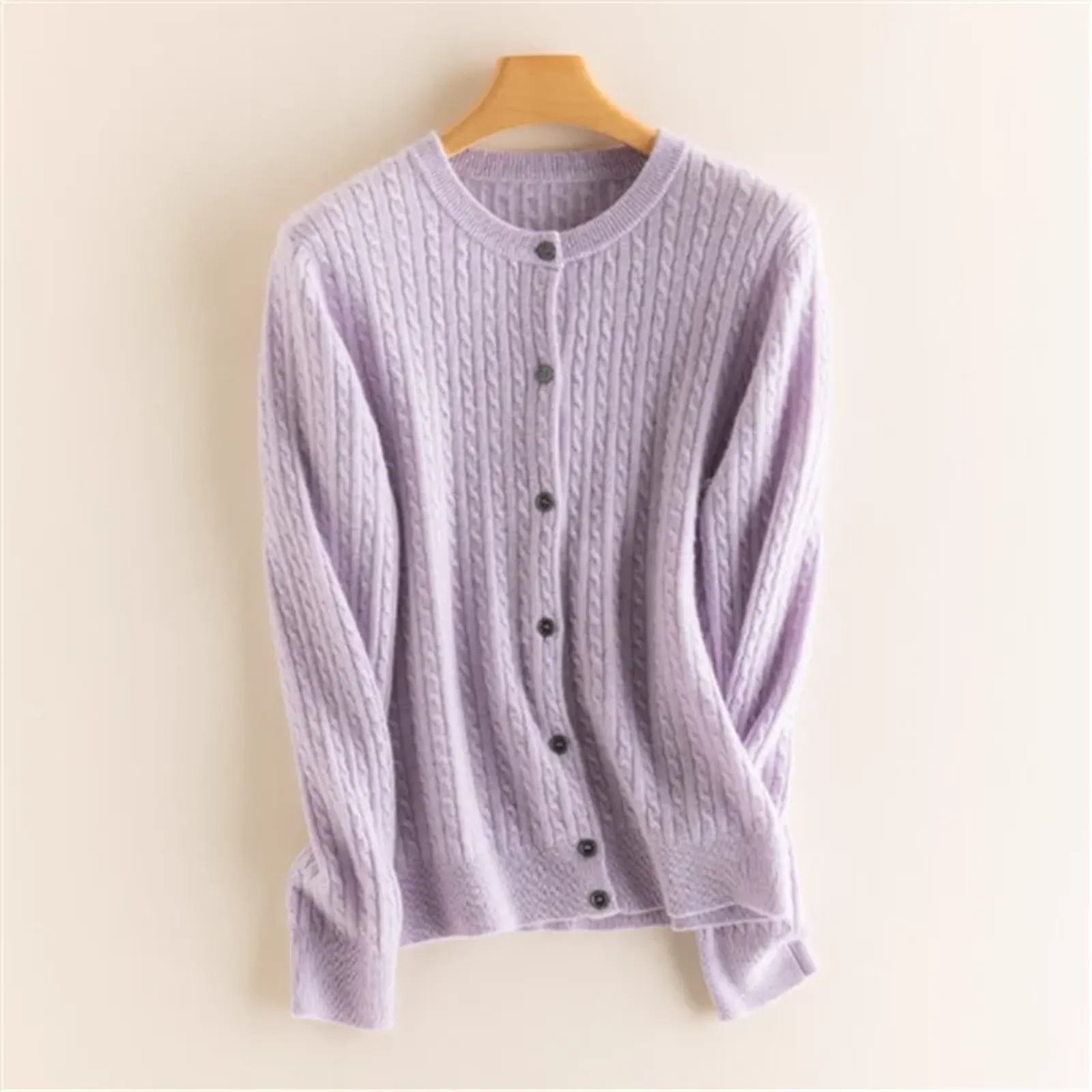 Women’s O Neck Long Sleeve Cable Knit Cardigan Sweater