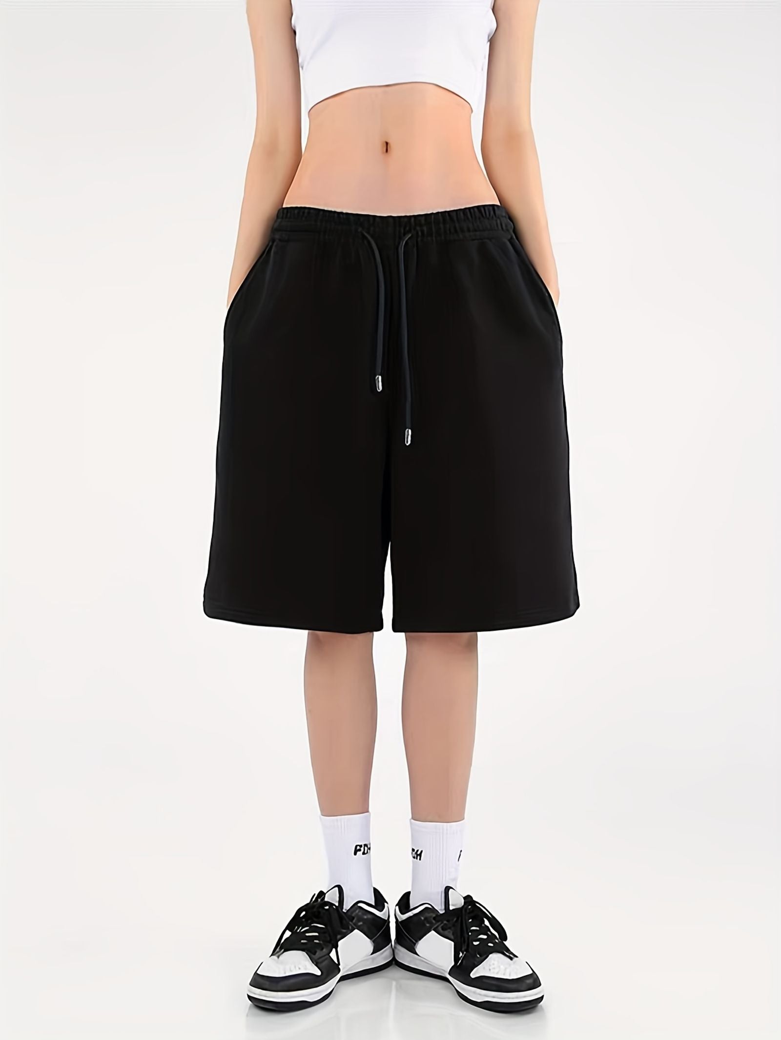 Plus-Size Grey Drawstring Waist Athletic Shorts for Women